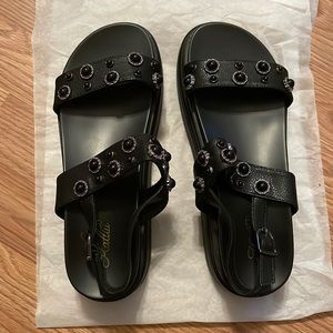 Women's Platform Sandals Slingback Fisherman Sandals Metallic Studs Black - 9/40